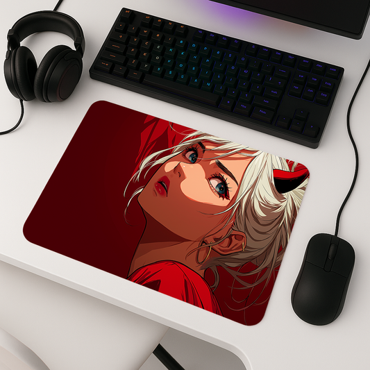 Beyaz Saçlı Anime Şeytan - Mousepad