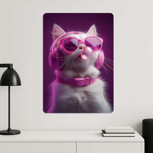 Sakızlı Pembe Kedi - Metal Poster