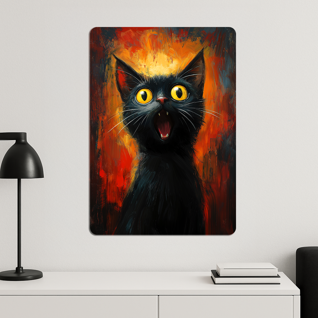 Şaşkın Siyah Kedi - Metal Poster